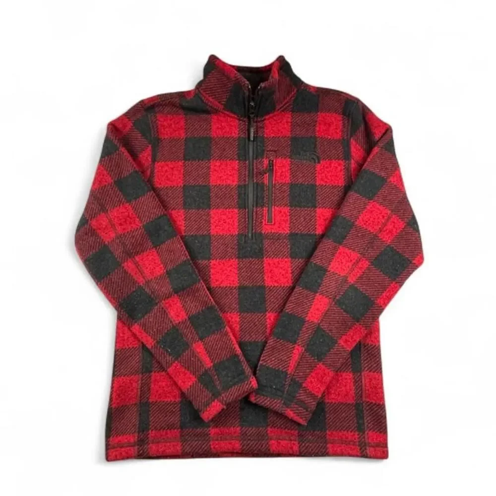 The North Face Buffalo Plaid Quarter Zip Fleece Pullover Men's Small Red Black